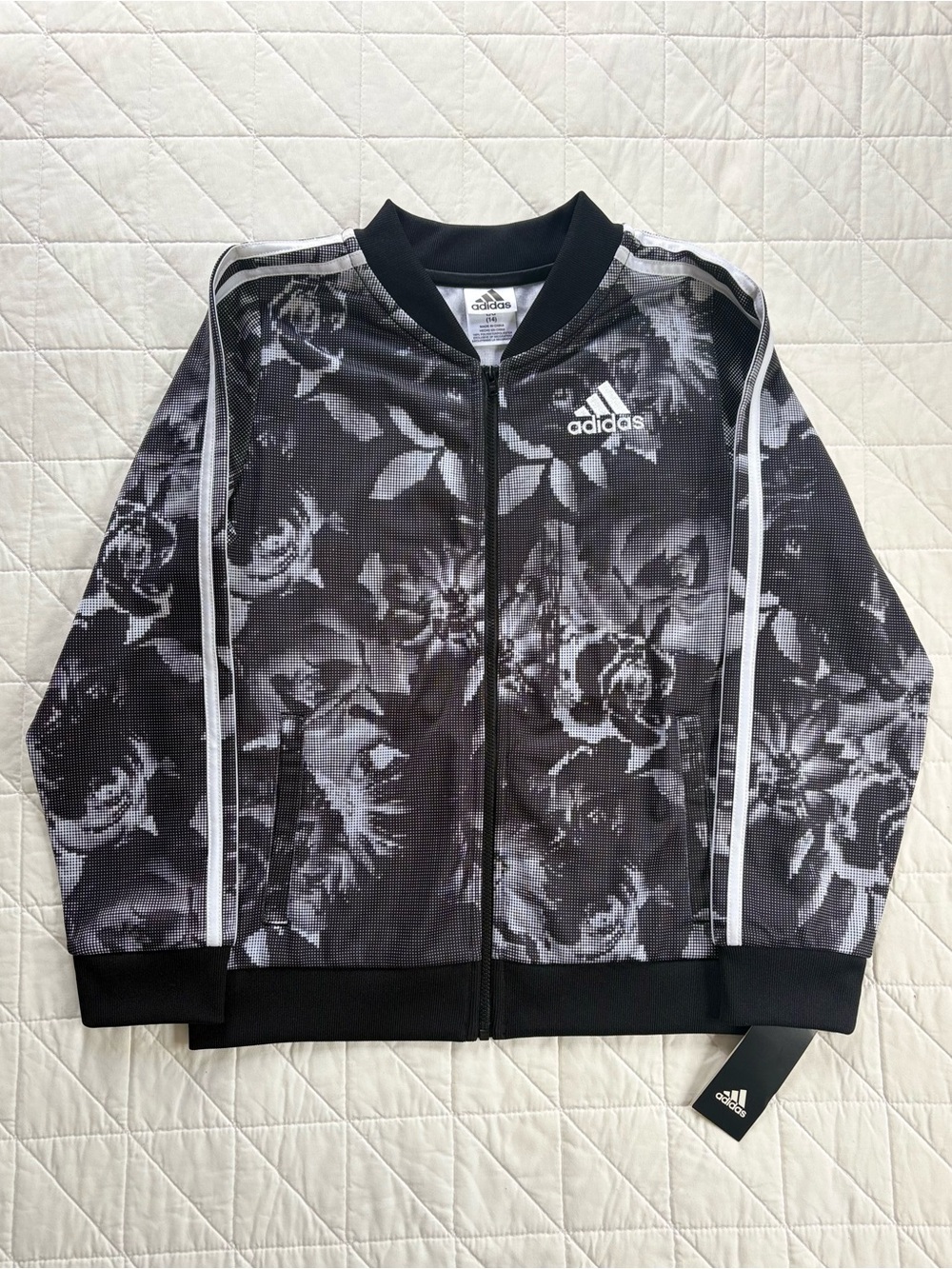 Adidas Floral Print Striped Track Jacket - Size Girls Youth Large 14 - NWT